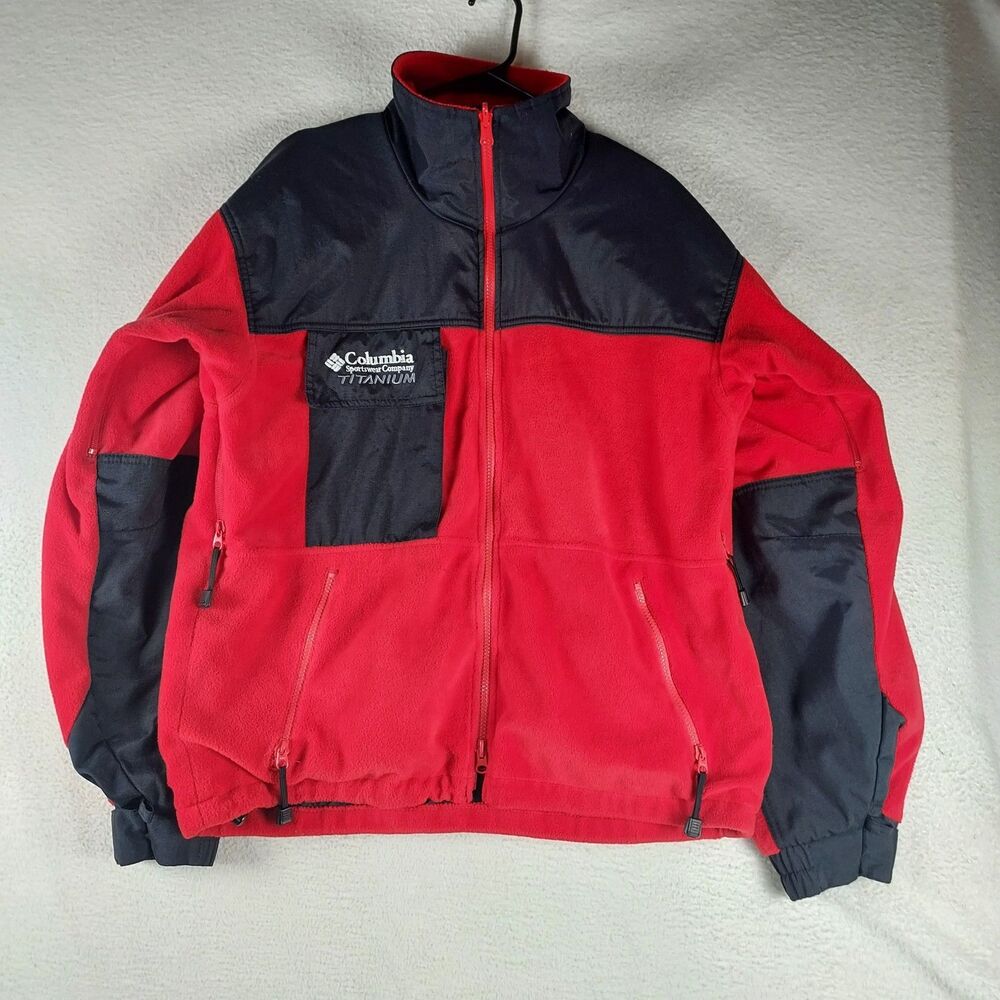 Columbia Titanium Fleece Jacket Mens L Red Black Omni Storm Windproof